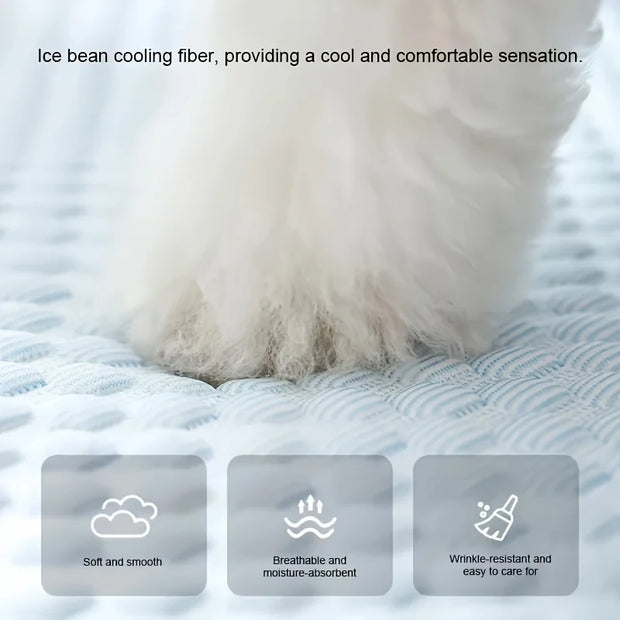 Pet Cooling Pad with L Shaped Pillow and Two Cute Eyes Pattern for Dogs and Cats Washable Ice Cooling Mat Summer Comfort Design