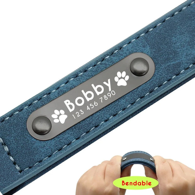 Custom Text name Leather Dog Collar Personalized Name ID Tags  Dog Collars For Small Medium Large Dogs Pitbull Bulldog Beagle