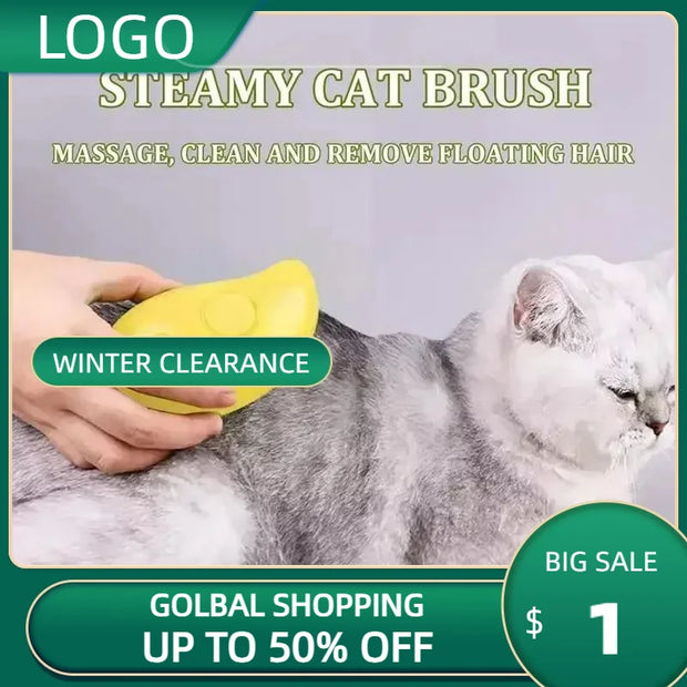 Steamy Brush for and Dog, Steam Brush, Sprayer for Massage, Pet Grooming Tool, Shedding Combs, 3 in 1