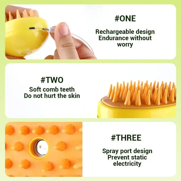Steamy Brush for and Dog, Steam Brush, Sprayer for Massage, Pet Grooming Tool, Shedding Combs, 3 in 1