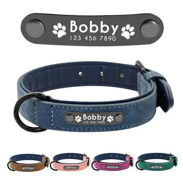 Custom Text name Leather Dog Collar Personalized Name ID Tags  Dog Collars For Small Medium Large Dogs Pitbull Bulldog Beagle