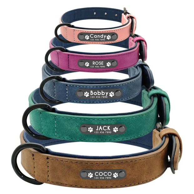 Custom Text name Leather Dog Collar Personalized Name ID Tags  Dog Collars For Small Medium Large Dogs Pitbull Bulldog Beagle
