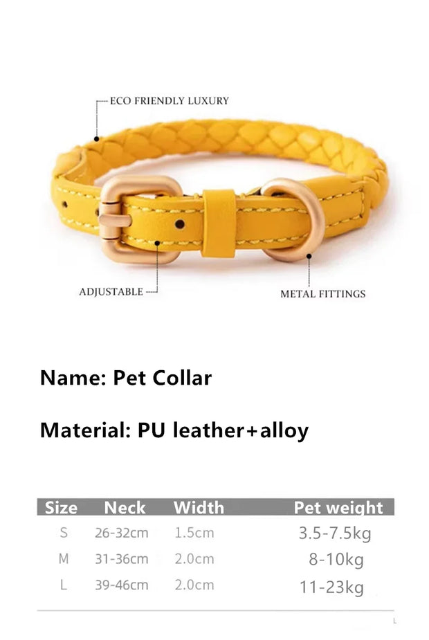 PU Leather Alloy Dog Collar Durable Fashion Knitted Traction Rope for Medium Dogs Outdoor Walking Accessories