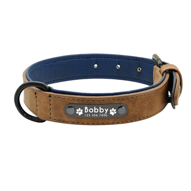 Custom Text name Leather Dog Collar Personalized Name ID Tags  Dog Collars For Small Medium Large Dogs Pitbull Bulldog Beagle