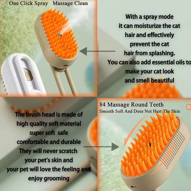 Steam Brush Cat Brush Cats Vaporizer Pet Hair Brush Remover Pets Cleaning Steamy Spray Massage Comb 3in1 Grooming Supplies