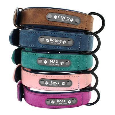 Custom Text name Leather Dog Collar Personalized Name ID Tags  Dog Collars For Small Medium Large Dogs Pitbull Bulldog Beagle