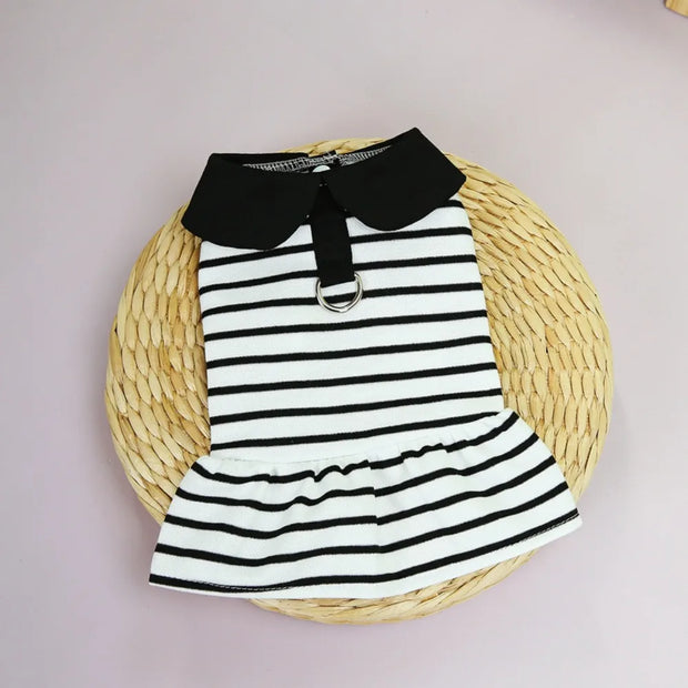 Pet Couple Outfits Cute Dog Striped T-shirts Breathable Thin Design Pet Skirt Soft Cat Lapel Dresses Spring Summer