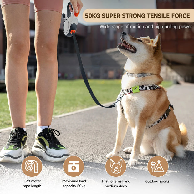 26-foot retractable dog leash, with a portable garbage bag holder attached, pet dog walking leash