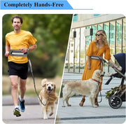 Hands Free Waist Leash for Dog Walking Running Hiking with Zipper Pouch, Adjustable Belt, Dual Padded Handles, Reflective Bungee