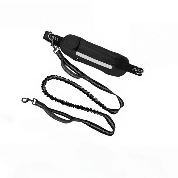 Hands Free Waist Leash for Dog Walking Running Hiking with Zipper Pouch, Adjustable Belt, Dual Padded Handles, Reflective Bungee