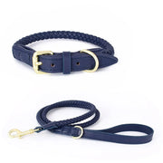 PU Leather Alloy Dog Collar Durable Fashion Knitted Traction Rope for Medium Dogs Outdoor Walking Accessories