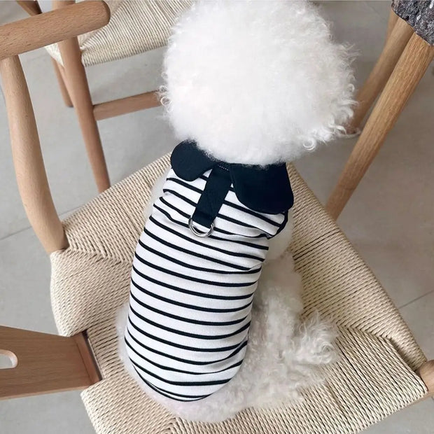 Pet Couple Outfits Cute Dog Striped T-shirts Breathable Thin Design Pet Skirt Soft Cat Lapel Dresses Spring Summer