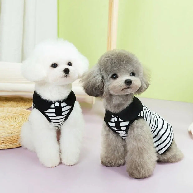 Pet Couple Outfits Cute Dog Striped T-shirts Breathable Thin Design Pet Skirt Soft Cat Lapel Dresses Spring Summer