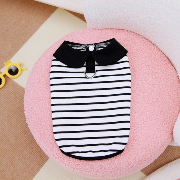 Pet Couple Outfits Cute Dog Striped T-shirts Breathable Thin Design Pet Skirt Soft Cat Lapel Dresses Spring Summer