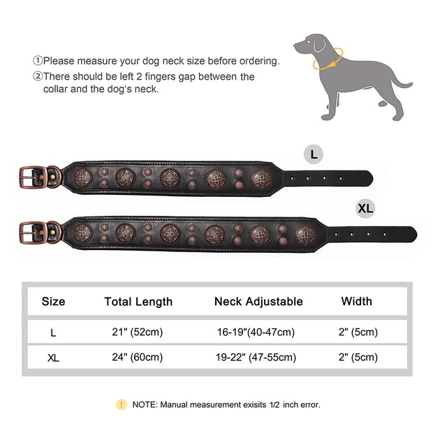 Genuine Leather Dog Collar Cool Spiked Studded Dog Collars Adjustable Pet Necklace for Medium Dogs French Bulldog Labrador