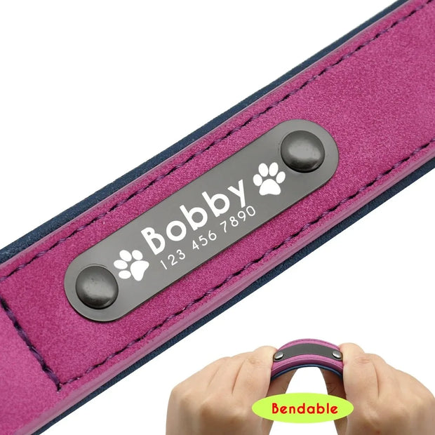 Custom Text name Leather Dog Collar Personalized Name ID Tags  Dog Collars For Small Medium Large Dogs Pitbull Bulldog Beagle