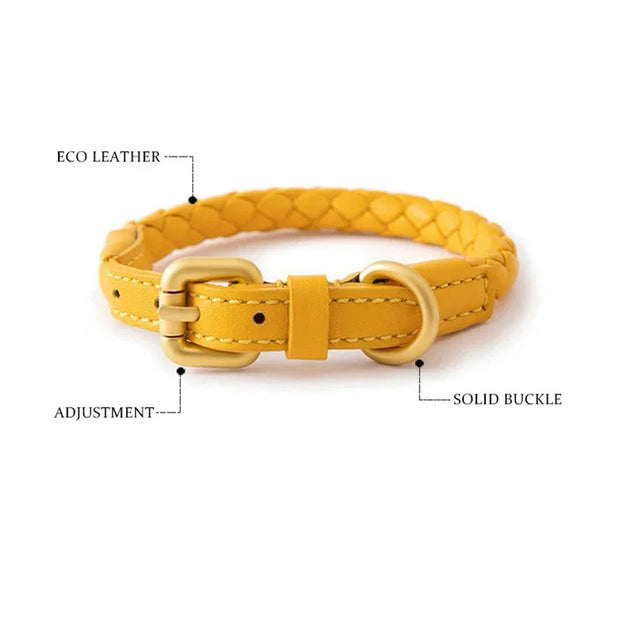 PU Leather Alloy Dog Collar Durable Fashion Knitted Traction Rope for Medium Dogs Outdoor Walking Accessories
