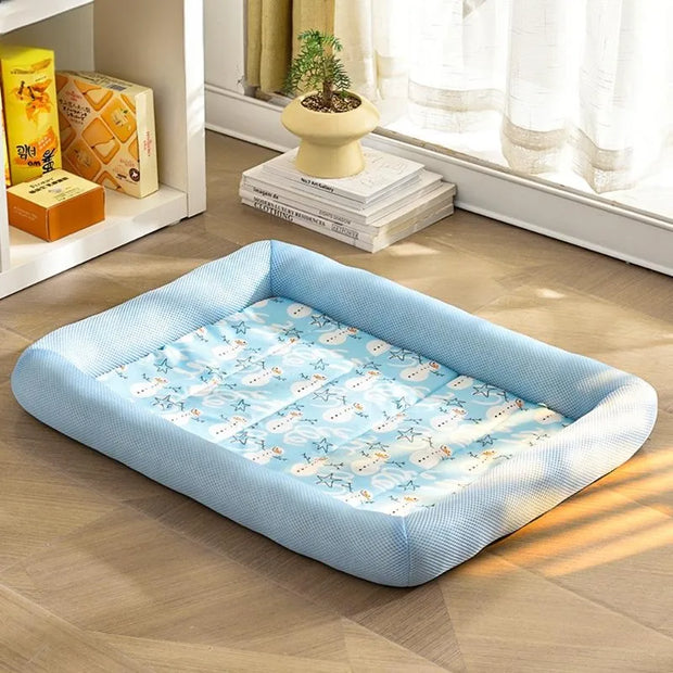 1 PC Summer Pet Cooling Pad Breathable Non-Slip Square Dog Nest for Pet Small Cats Dogs Print Summer Cooling Comfort Pet Bed Pad