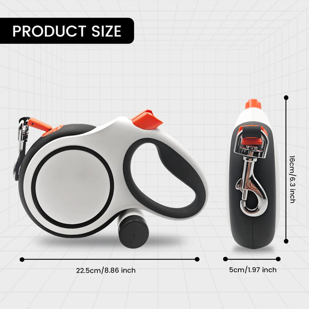 26-foot retractable dog leash, with a portable garbage bag holder attached, pet dog walking leash