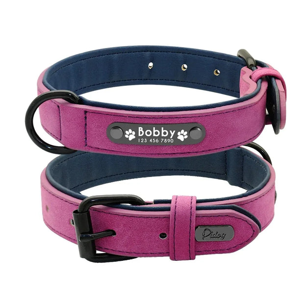 Custom Text name Leather Dog Collar Personalized Name ID Tags  Dog Collars For Small Medium Large Dogs Pitbull Bulldog Beagle
