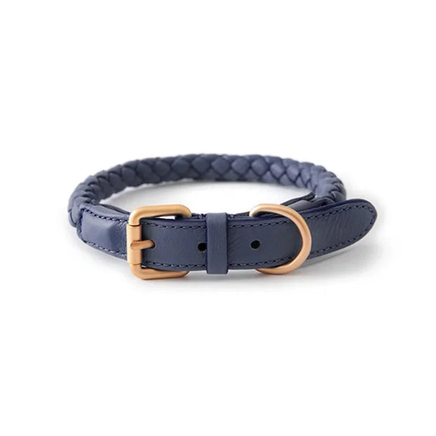 PU Leather Alloy Dog Collar Durable Fashion Knitted Traction Rope for Medium Dogs Outdoor Walking Accessories