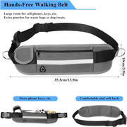 Hands Free Waist Leash for Dog Walking Running Hiking with Zipper Pouch, Adjustable Belt, Dual Padded Handles, Reflective Bungee