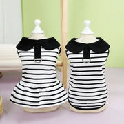 Pet Couple Outfits Cute Dog Striped T-shirts Breathable Thin Design Pet Skirt Soft Cat Lapel Dresses Spring Summer