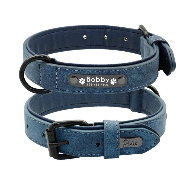 Custom Text name Leather Dog Collar Personalized Name ID Tags  Dog Collars For Small Medium Large Dogs Pitbull Bulldog Beagle
