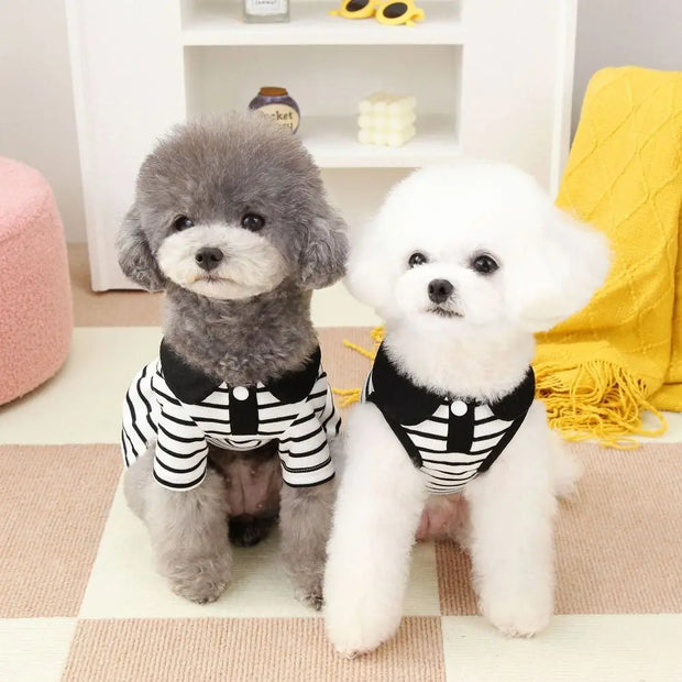 Pet Couple Outfits Cute Dog Striped T-shirts Breathable Thin Design Pet Skirt Soft Cat Lapel Dresses Spring Summer