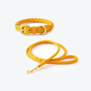 PU Leather Alloy Dog Collar Durable Fashion Knitted Traction Rope for Medium Dogs Outdoor Walking Accessories
