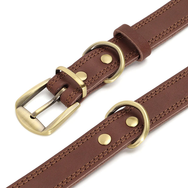 Durable Leather Dog Collar Real Leather Dog Collars Adjustable For Medium Large Dogs German Shepherd Training Hunting Brown