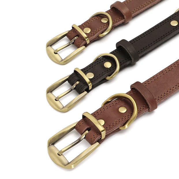Durable Leather Dog Collar Real Leather Dog Collars Adjustable For Medium Large Dogs German Shepherd Training Hunting Brown