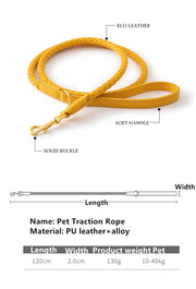 PU Leather Alloy Dog Collar Durable Fashion Knitted Traction Rope for Medium Dogs Outdoor Walking Accessories